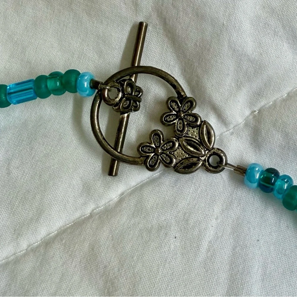 Blue and Green Beaded Necklace & Earrings Set